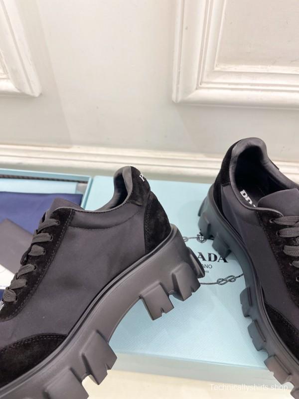 2025 Unisex Prada Black Suede Leather Sneakers KFY00310(F)/KFY00330(M)