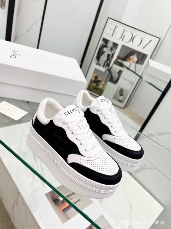 2025 Women CELINE Black White Leather Sneakers KFY00270
