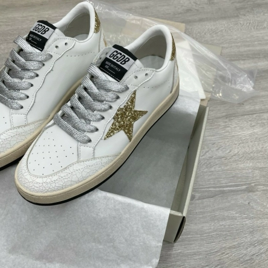 2024 Unisex GGDB White Gold Glitter Leather Low Top Sneakers MJ00260