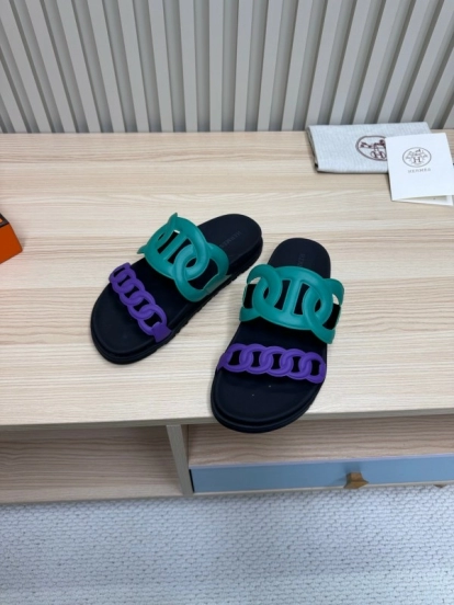2025 Slippers Hermès Green Purple Rubber Casual LY00360