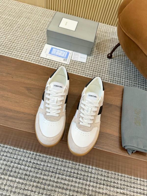 2025 Men TOM FORD White Black Suede Leather Sneakers