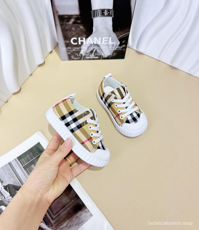 2024 Kids BURBERRY Khaki Black White Canvas Sneakers