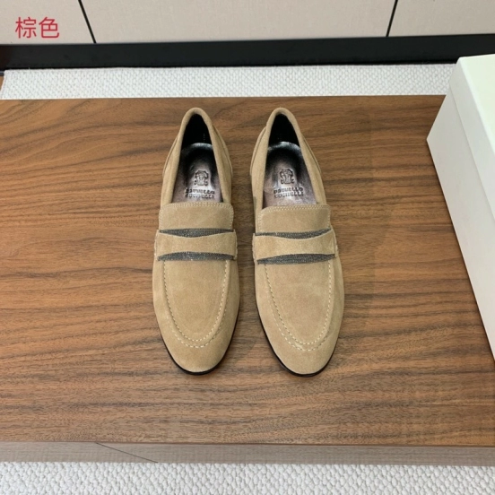 2025 Men Brunello Cucinelli Beige Suede Loafers Handmade Craftsmanship KFY00300(M)