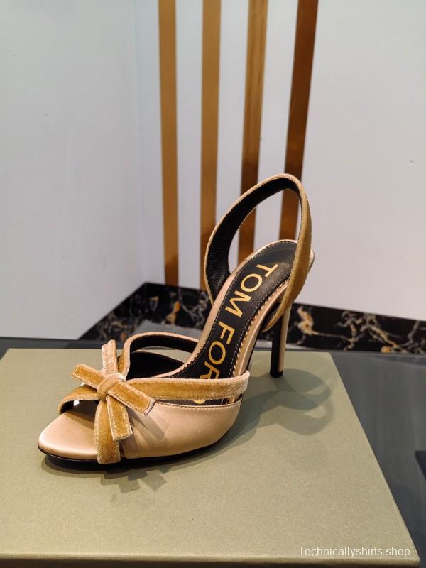 2025 Women TOM FORD Beige Velvet Silk High Heel Slingback Bow KFY00300