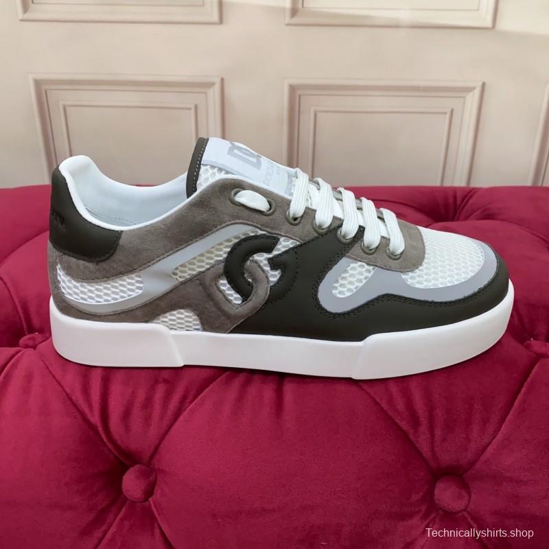 2025 Unisex Dolce & Gabbana White Grey Black Leather Mesh Sneakers