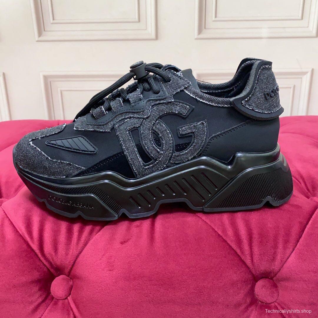2025 Unisex Dolce & Gabbana Black Silk Leather Lycra Sneakers DG00330(F)/LY00340(M)
