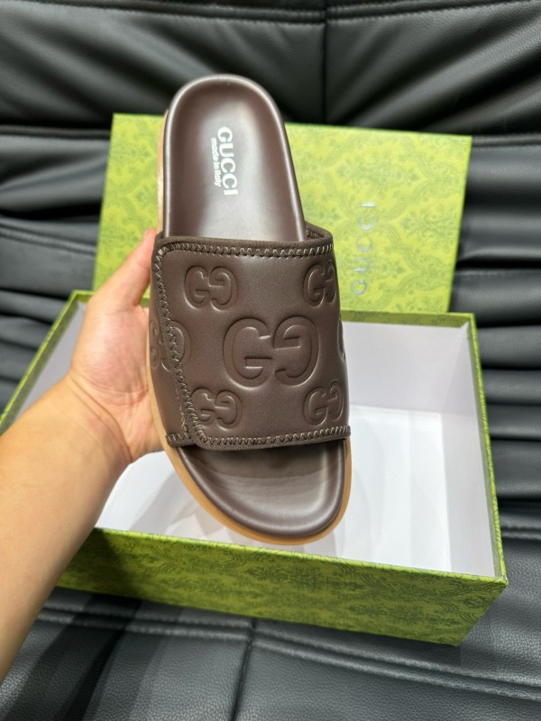 2024 Gucci Brown Leather Slippers MJ00200