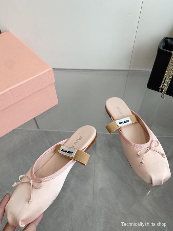 2025 Women Miu Miu Pink Satin Ballet Flats KFY00280