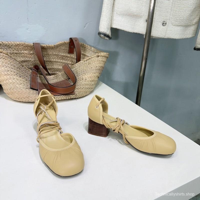 2025 Women LEMAIRE Light Yellow Lamb Leather Mid Heel Mary Jane KFY00300