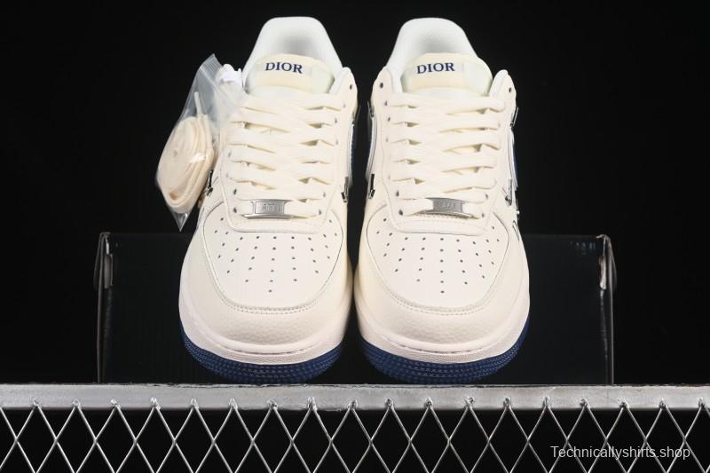 Nike Air Force 1 '07 Low Dior Collaboration Blue Four Small Silver Swoosh Casual Sneakers - XS2869-001