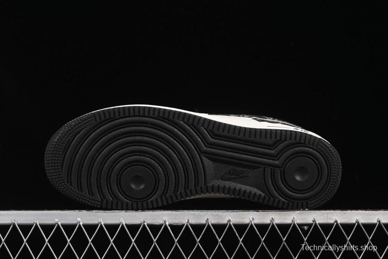 Nike Air Force 1 '07 Low LV Collaboration Black Denim Red Swoosh Casual Sneakers - LW9279-001