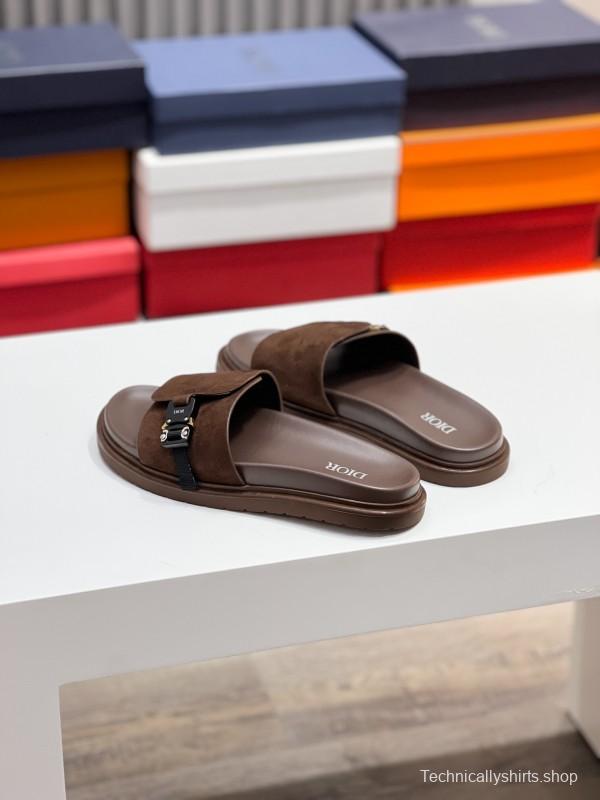 2025 Men Dior Brown Suede Leather Slippers AS00190