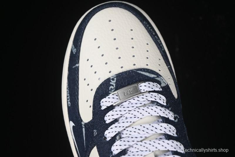 Nike Air Force 1 '07 Low Supreme Collaboration Blue Denim White Swoosh Casual Sneakers - LW9279-005