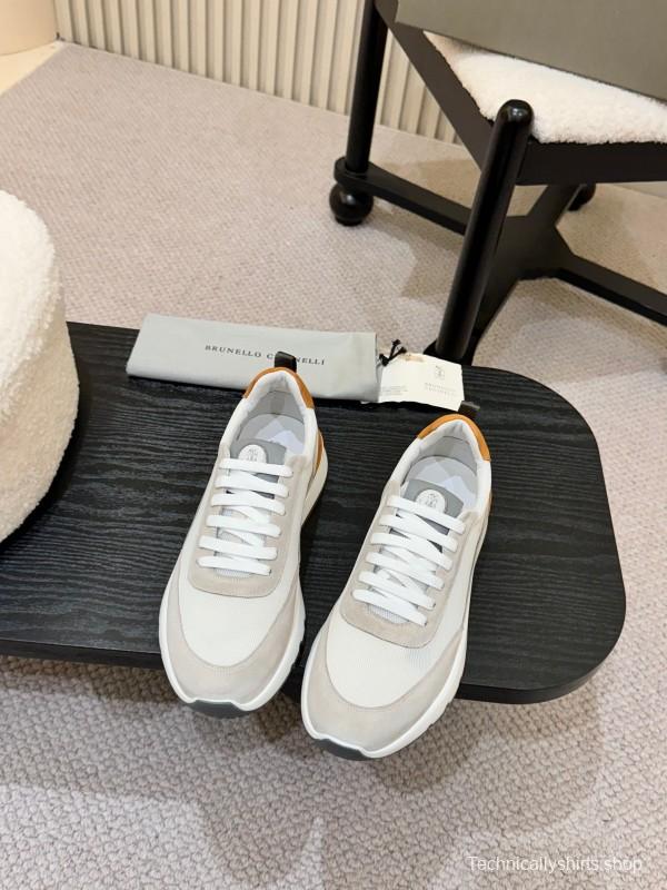 2025 Men Brunello Cucinelli White Orange Calfskin Leather Casual Sneakers AS00320