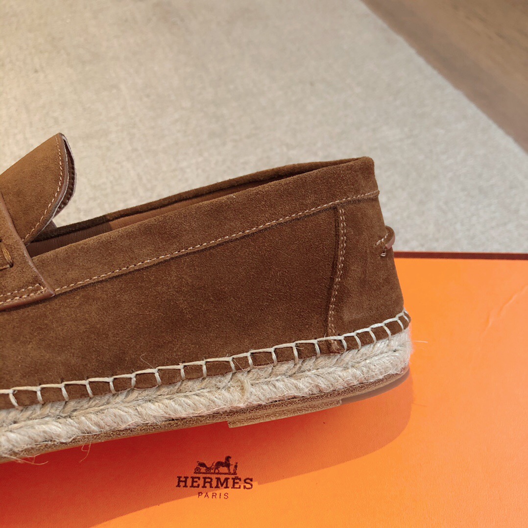 2025 Unisex Hermès Brown Suede Calfskin Loafers AS00380