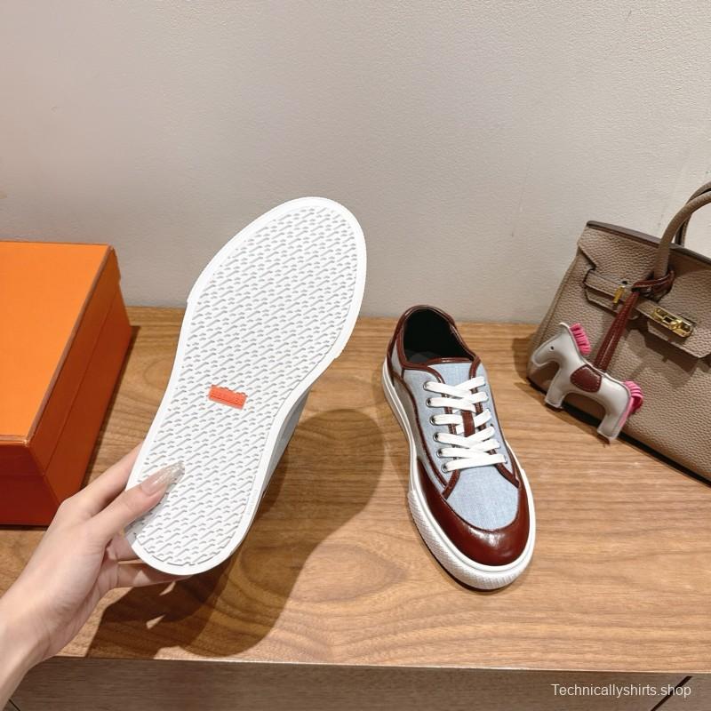 2025 Unisex H Brown Blue Leather Knit Sneakers AS00380