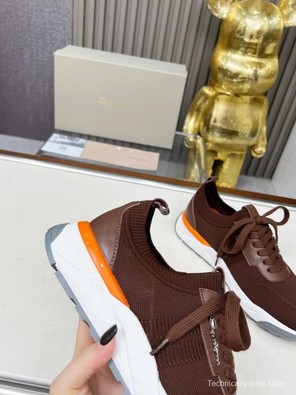 2025 Unisex Santoni Brown Orange Wool Blend Sneakers AS00320