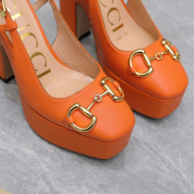 2025 Women Gucci Orange Leather Platform High Heels KFY00320
