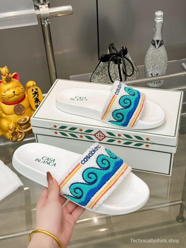 2025 Men CASA BLANCA Blue White Embroidered Slippers KFY00160