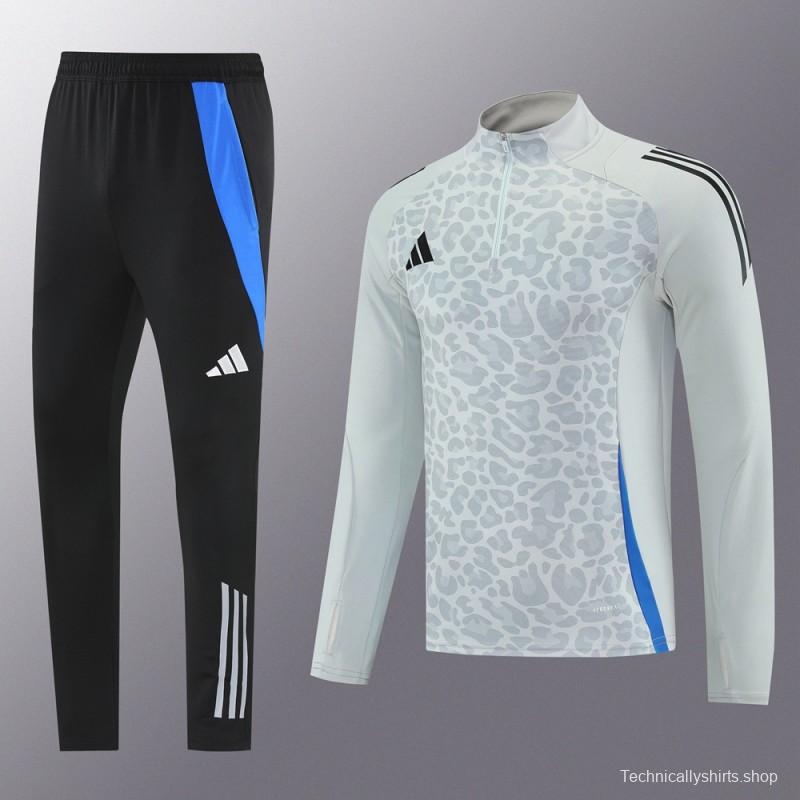 2025 Adidas Light Grey & Black with Leopard Print Pattern Half Zipper Jacket +Long Pants