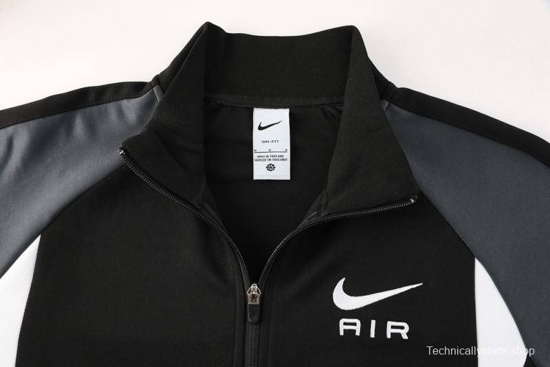 2025 Nike Air Black Tracksuit Set with Gray and White Accents Full Zipper Jacket + Long Pants