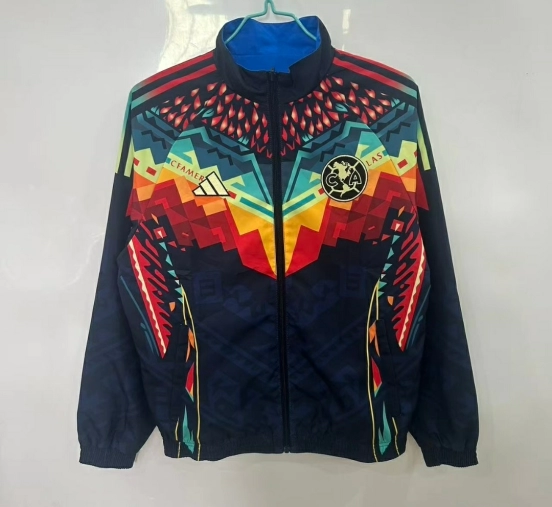 25/26 Club America Navy Blue with Aztec-Inspired Geometric Pattern Windbreaker
