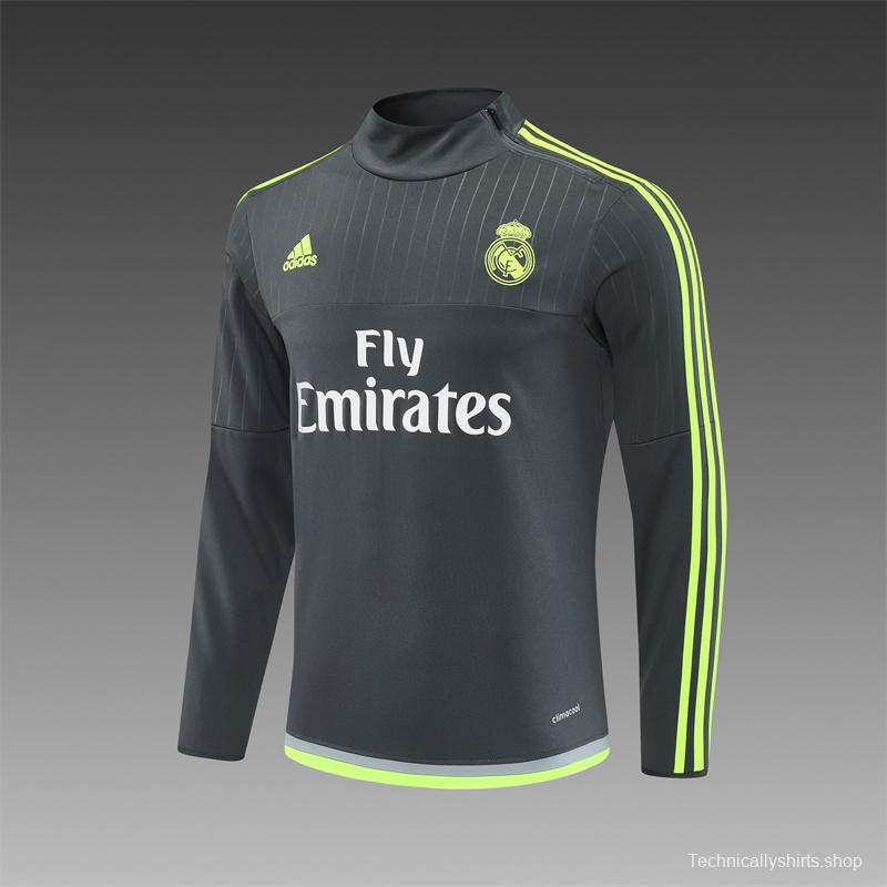 Retro 15/16 Real Madrid Dark Grey Half Zipper Jacket