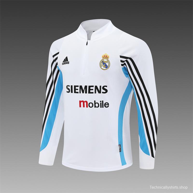 Retro 03/04 Real Madrid White Half Zipper Jacket+Long Pants