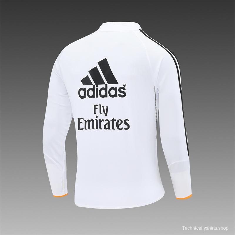 Retro 13/14 Real Madrid White Half Zipper Jacket+Long Pants