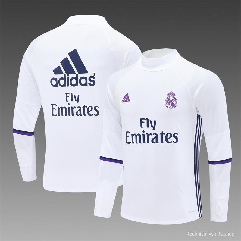 Retro 16/17 Real Madrid White Half Zipper Jacket+Long Pants