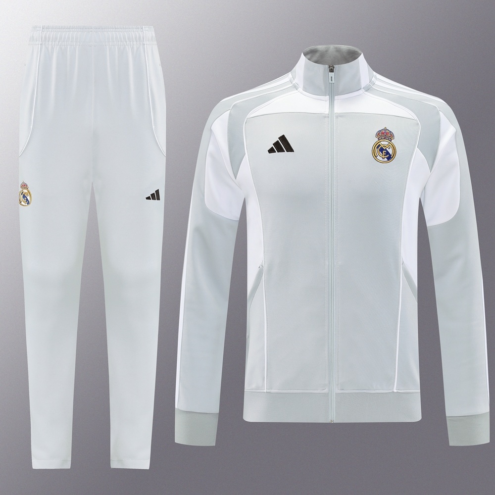 25/26 Real Madrid Grey Full Zipper Jacket + Long Pants