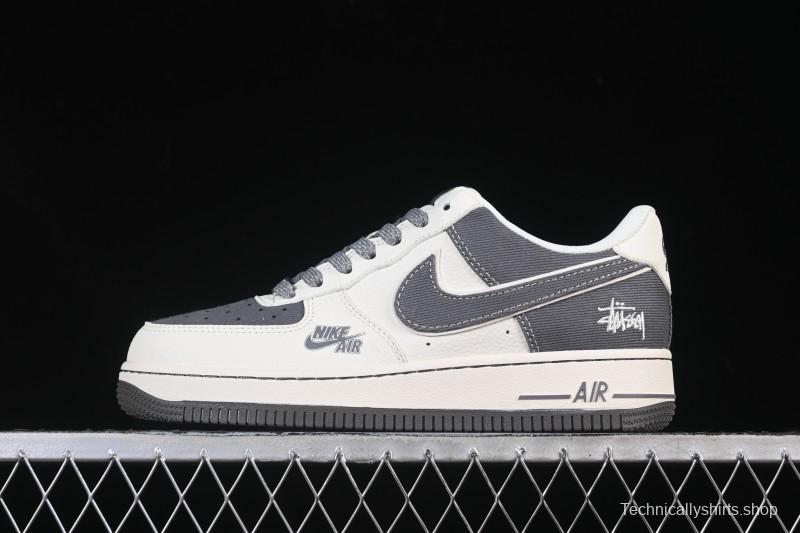 Nike Air Force 1'07 Low Stussy Collaboration Light Gray Canvas Casual Sneakers - JP8028-011