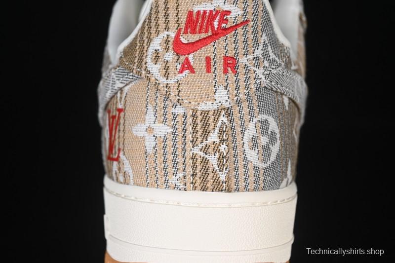 Nike Air Force 1 '07 Low LV Collaboration Grey Brown Floral Canvas Casual Sneakers - DF0188-076