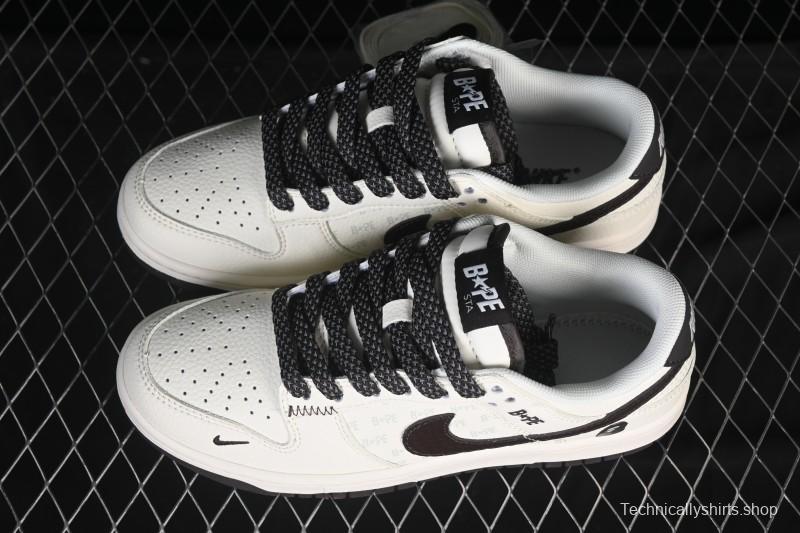 Nike SB Dunk Low Bape Collaboration Scale Pattern Beige Brown Swoosh Low-Top Casual Skate Shoes - QW5836-016