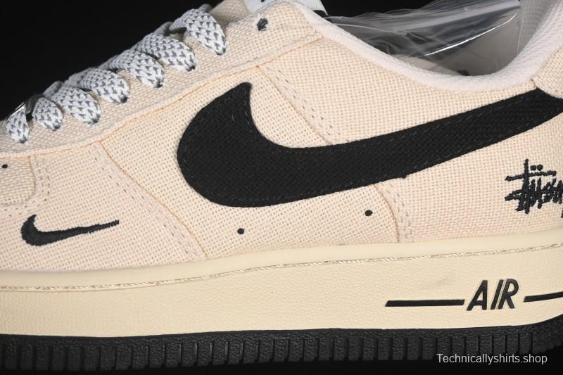 Nike Air Force 1 '07 Low Stussy Collaboration Beige Black Canvas Casual Sneakers - XX3168-155