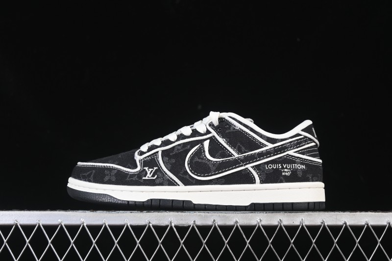 Nike SB Dunk Low LV Collaboration White Dark Black Denim High-End Custom Low-Top Casual Skate Shoes - SC0601-467