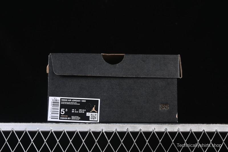 Nike Air Jordan 1 Mid AJ1 Mid-Top Casual Sneakers with Black White Orange Design - DQ8426-801