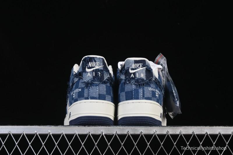 Nike Air Force 1 '07 Low Casual Sneakers in White Navy Blue - YF9511-816