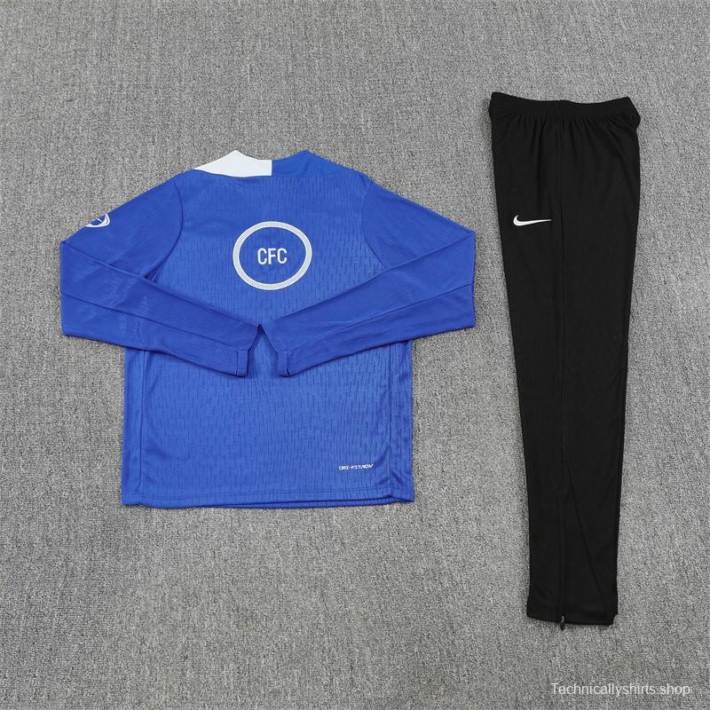 Player Version 25/26 Chelsea Color Blue T90 Half Zipper Jacket+Long Pants