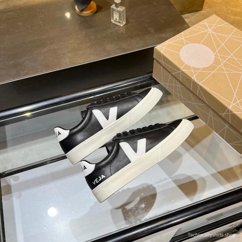 VEJA Classic White Sneakers V Logo Lace-Up Retro Flat Platform Casual Sports Shoes - LY00220