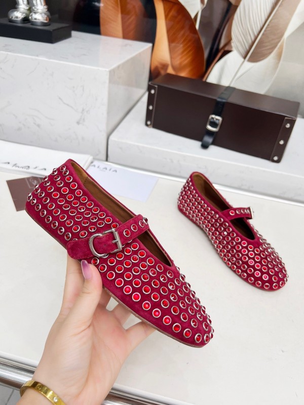 Alaia 2025/SS Crystal-Studded Ballet Dance Shoes with 0.8CM Inner Height - LY00340