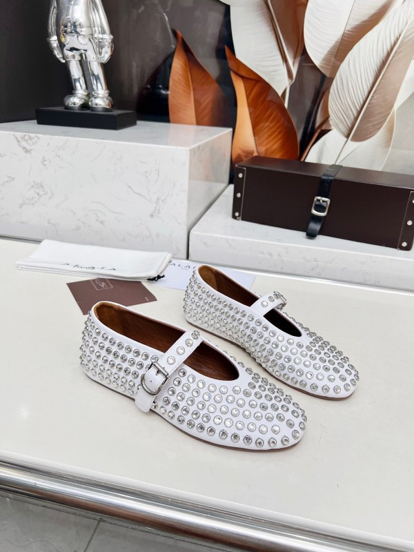 Alaia 2025/SS Crystal Embellished Ballet Dance Shoes with Arch Support and 0.8CM Inner Height - LY00340