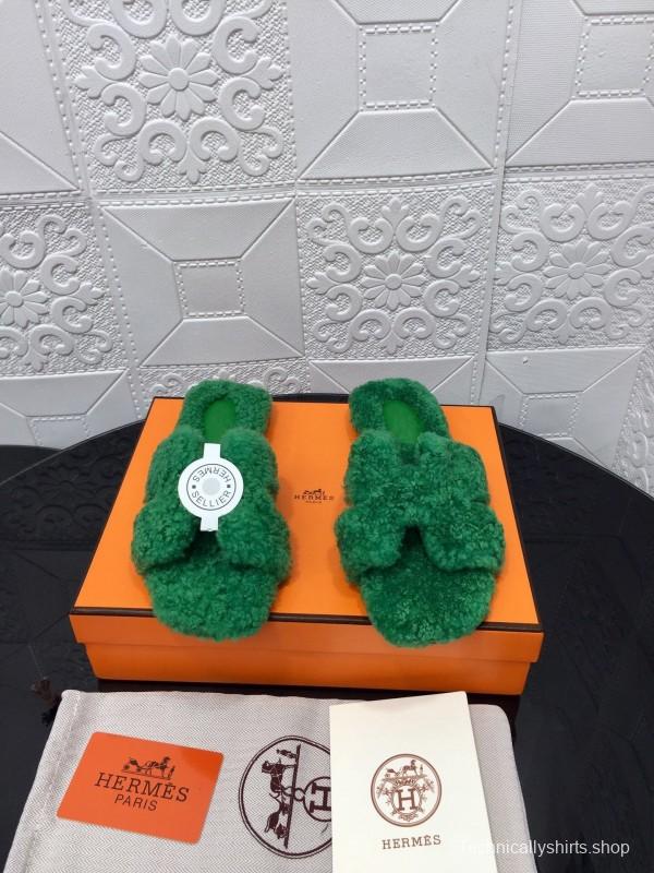 H Teddie Wool H Slippers Flat Sole Winter Home Shoes - LY00240