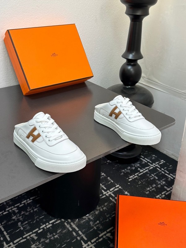 Hermes Deep Series Couple White Sneakers Casual Skate Shoes - AS00320