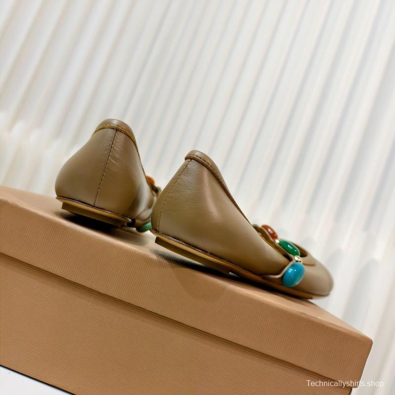 Gianvito Rossi Bohemian Style Turquoise Flat Ballet Shoes - LY00320