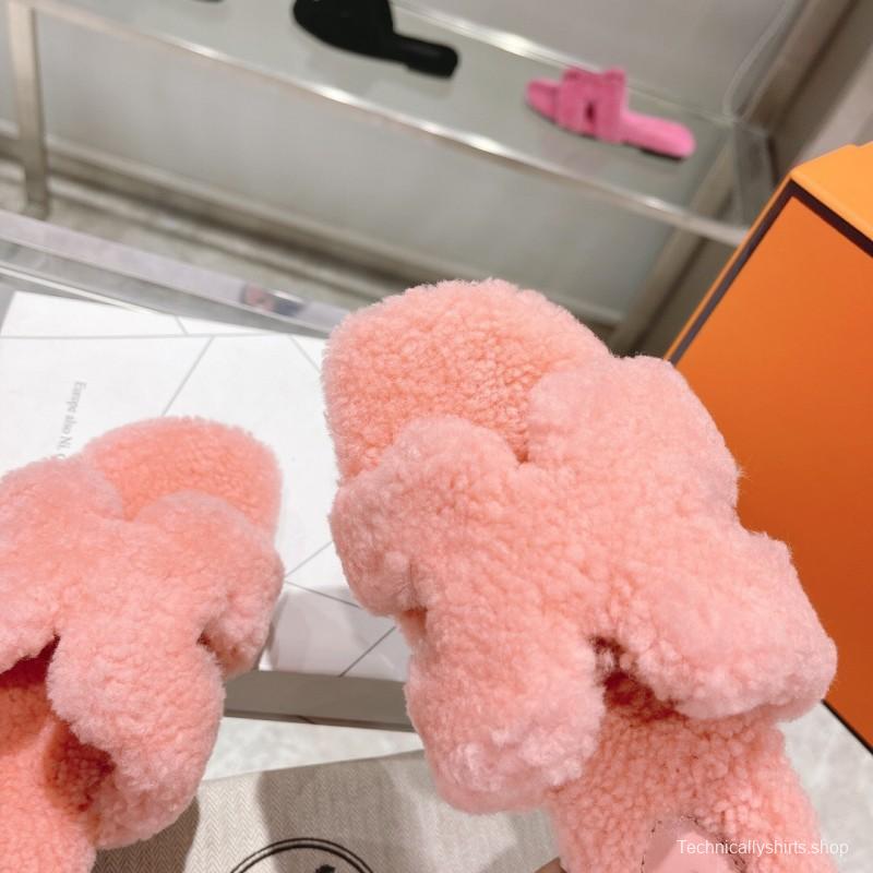 H Teddy Wool H Slippers Flat Sole Autumn Winter - LY00240