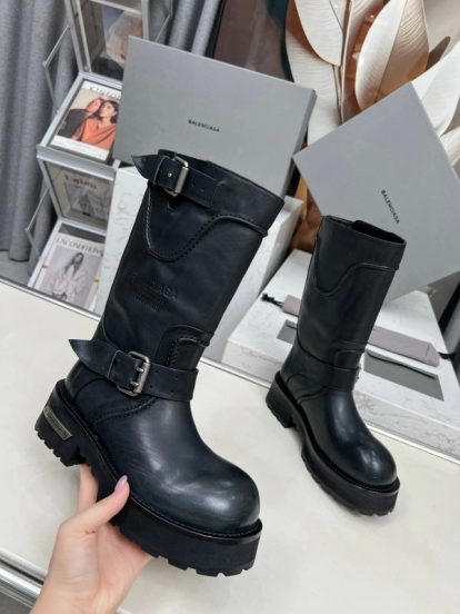 Banciga Paris 25FW Venom Mid-Calf Boots Punk Motorcycle Style with Buckle and Thick Sole - LY00480