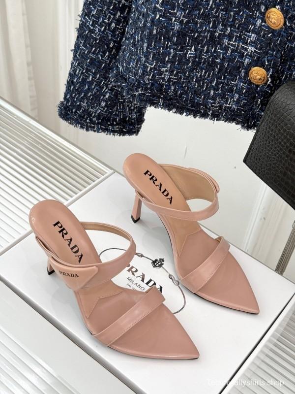 Prada Pointed Toe High Heel Sandals with Triangle Buckle - KFY00280