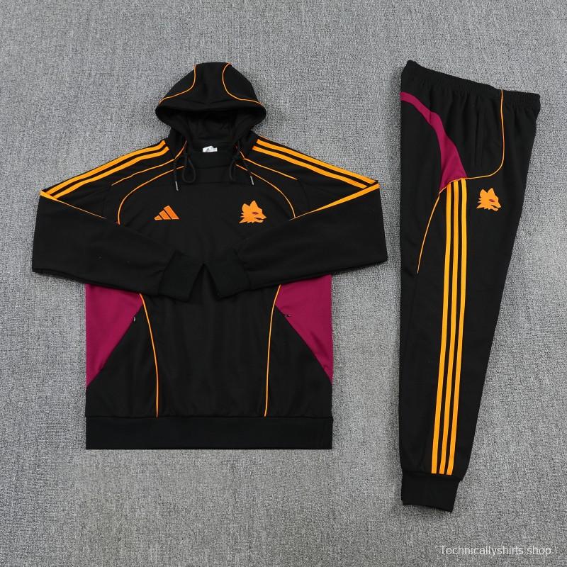 26/27 Roma Black Full Zipper Hooded Jacket Tracksuit + Long Pants