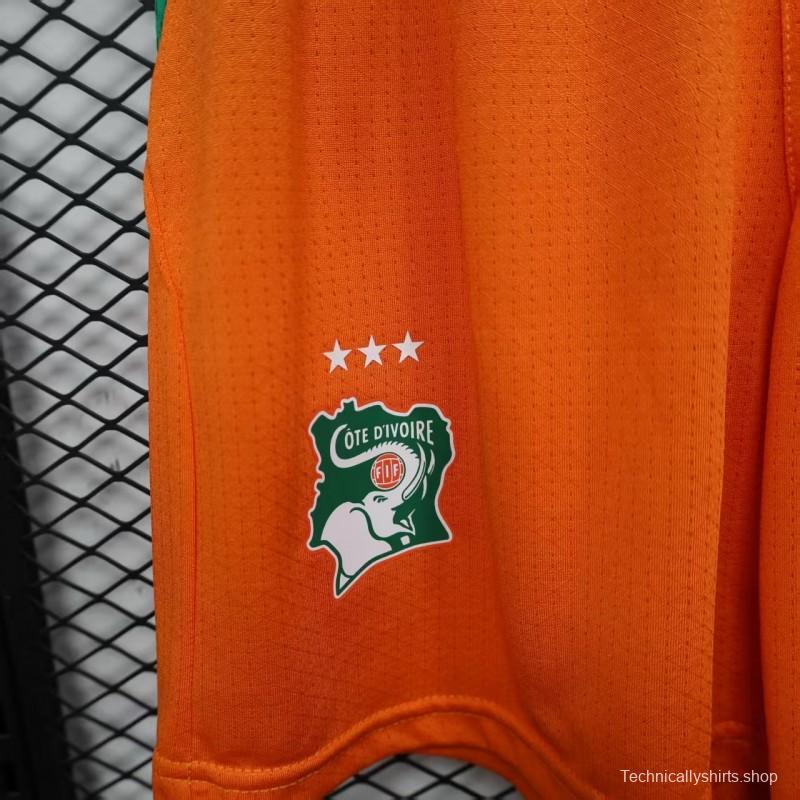 2026 Player Version Ivory Coast Orange with Green Side Panels Shorts